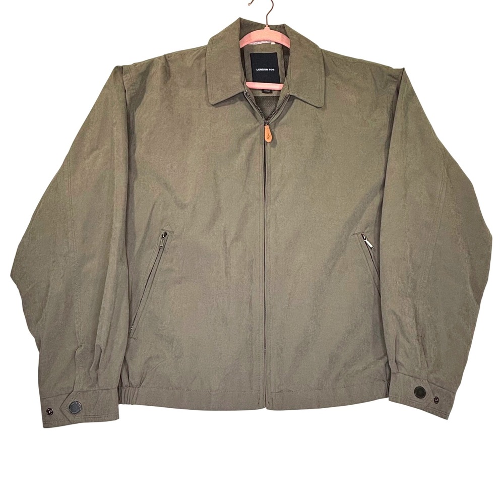 London Fog Mens Harrington Jacket Olive Green Full Zip Mesh Lined Large